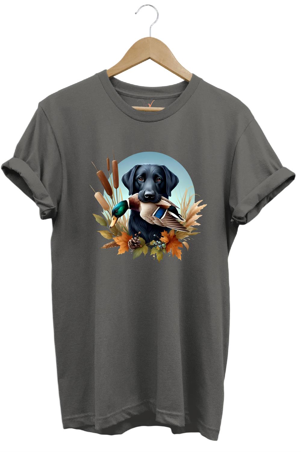 Avcılık Widi Hunting Ördek Avı Ve Av Köpeği Baskılı %100 Pamuk Regular Fit Bisiklet Yaka T-Shirt - Antrasit
