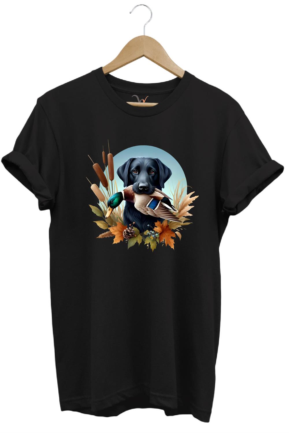 Avcılık Widi Hunting Ördek Avı Ve Av Köpeği Baskılı %100 Pamuk Regular Fit Bisiklet Yaka T-Shirt - Siyah