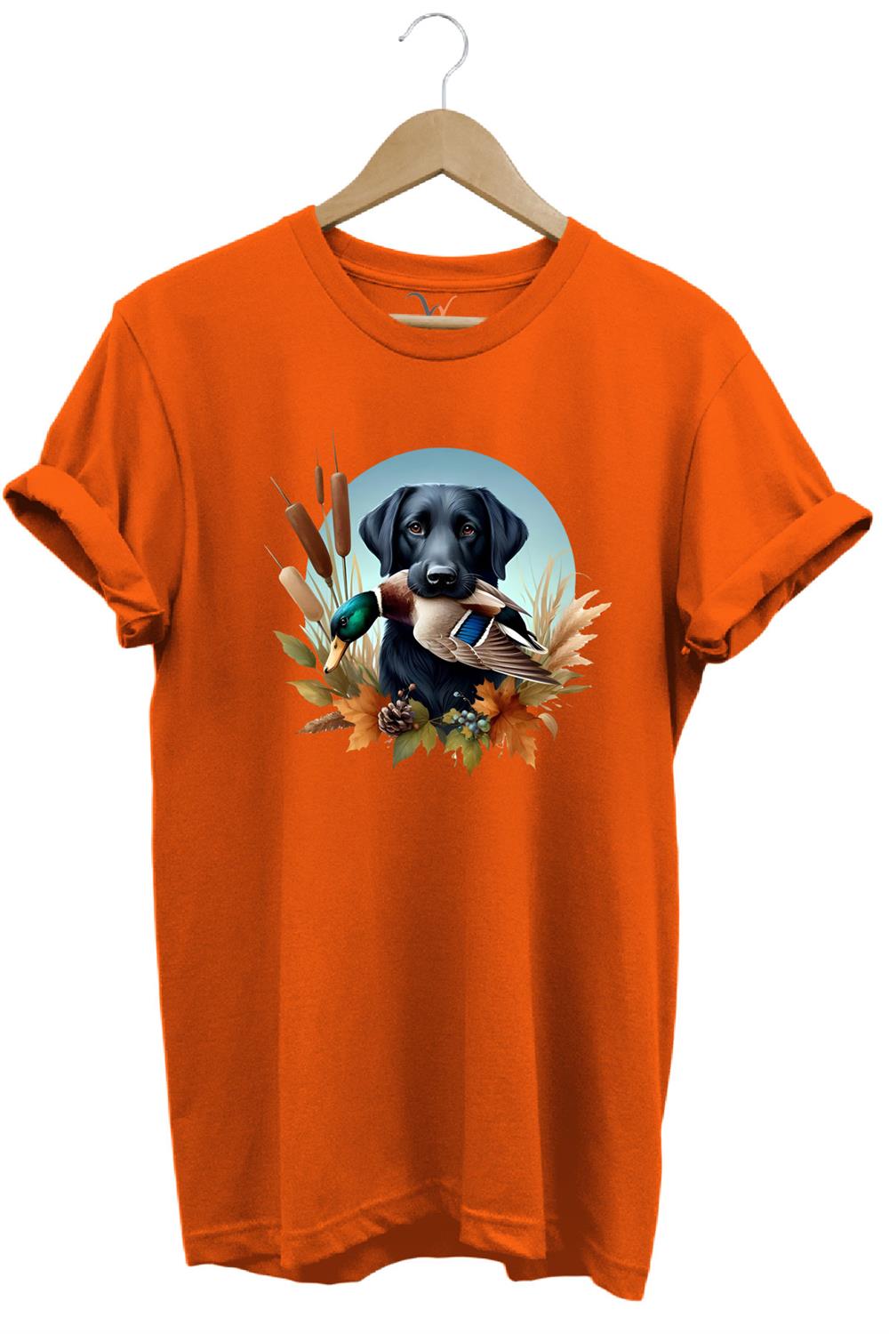 Avcılık Widi Hunting Ördek Avı Ve Av Köpeği Baskılı %100 Pamuk Regular Fit Bisiklet Yaka T-Shirt - Turuncu