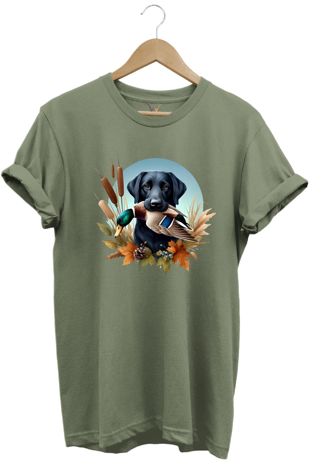 Avcılık Widi Hunting Ördek Avı Ve Av Köpeği Baskılı %100 Pamuk Regular Fit Bisiklet Yaka T-Shirt - Haki