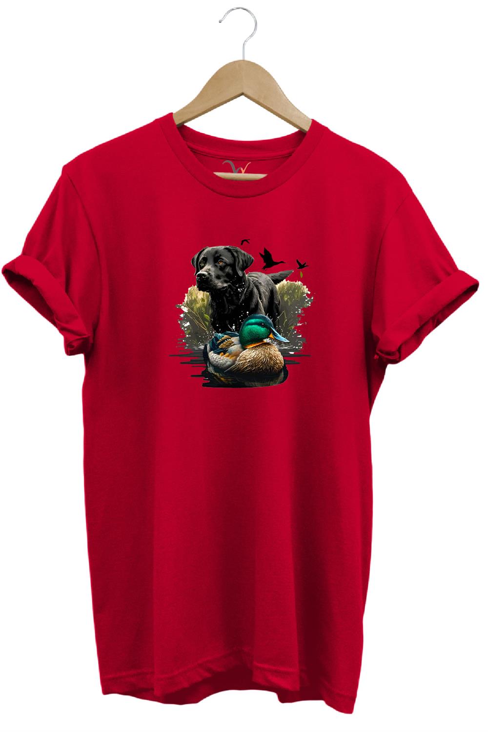 Avcılık Widi Hunting Ördek Avı Ve Avcı Köpeği Baskılı %100 Pamuk Regular Fit Bisiklet Yaka T-Shirt - Kırmızı
