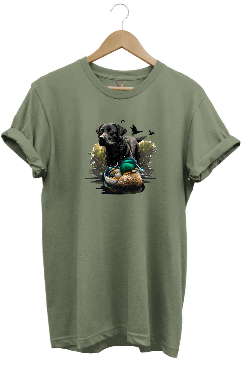 Avcılık Widi Hunting Ördek Avı Ve Avcı Köpeği Baskılı %100 Pamuk Regular Fit Bisiklet Yaka T-Shirt - Haki