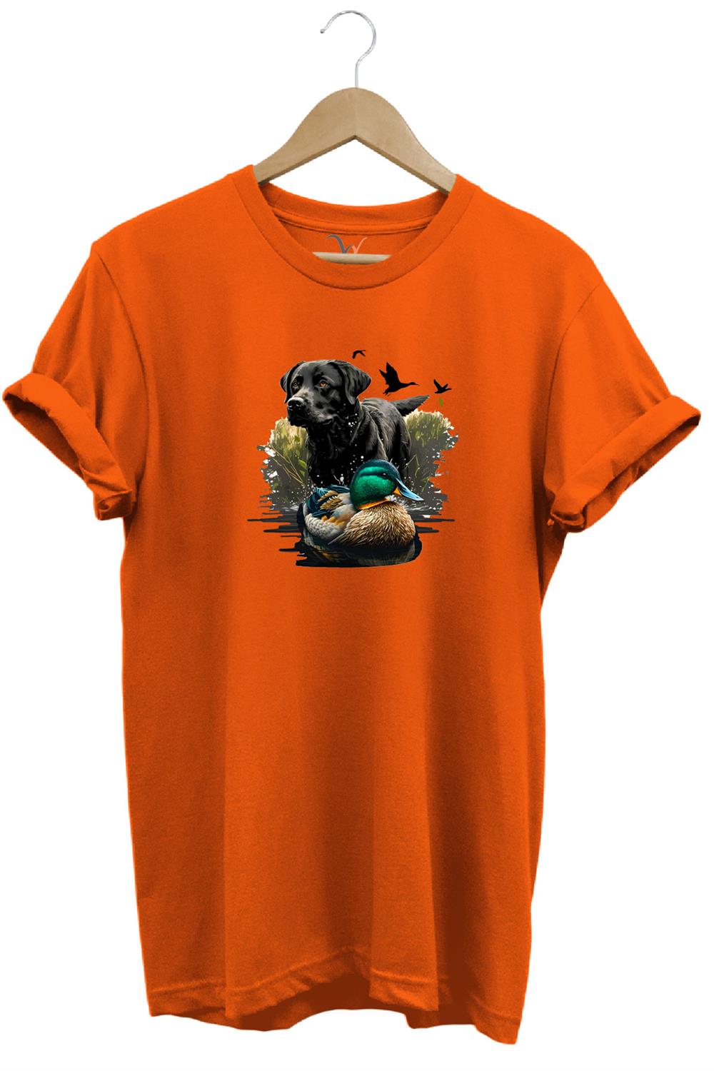 Avcılık Widi Hunting Ördek Avı Ve Avcı Köpeği Baskılı %100 Pamuk Regular Fit Bisiklet Yaka T-Shirt - Turuncu