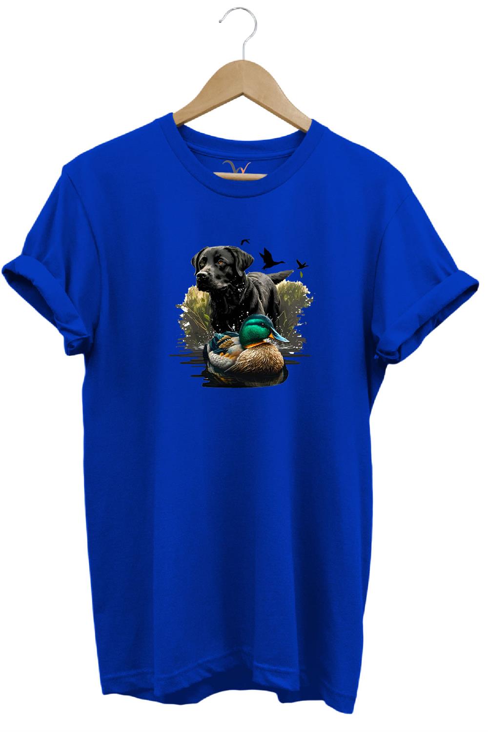Avcılık Widi Hunting Ördek Avı Ve Avcı Köpeği Baskılı %100 Pamuk Regular Fit Bisiklet Yaka T-Shirt - Mavi