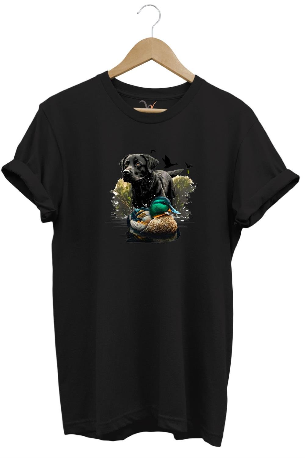 Avcılık Widi Hunting Ördek Avı Ve Avcı Köpeği Baskılı %100 Pamuk Regular Fit Bisiklet Yaka T-Shirt - Siyah