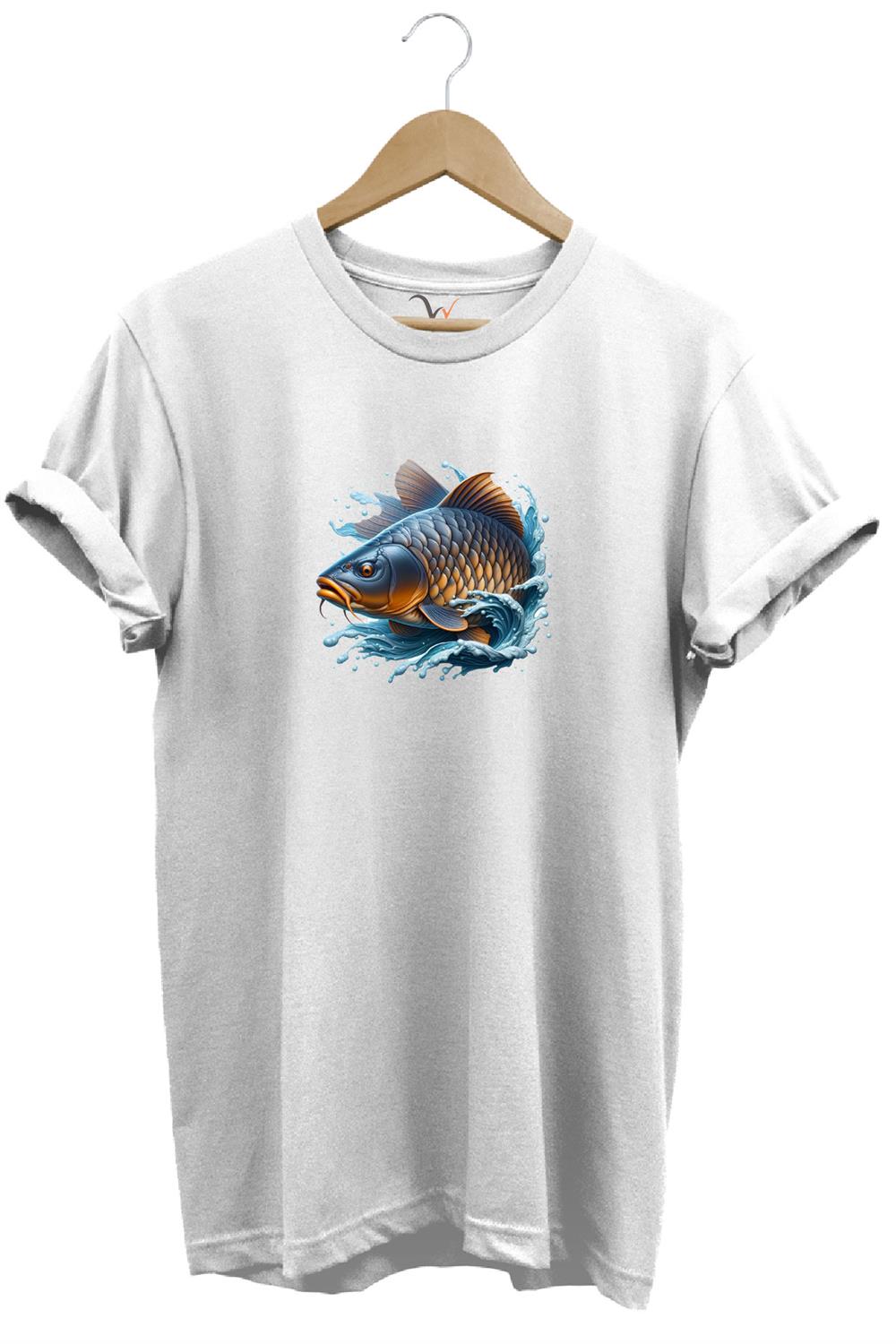 Balıkçı Fishing Sazan Avı Balıkçılığı Baskılı %100 Pamuk Regular Fit Bisiklet Yaka T-Shirt - Beyaz