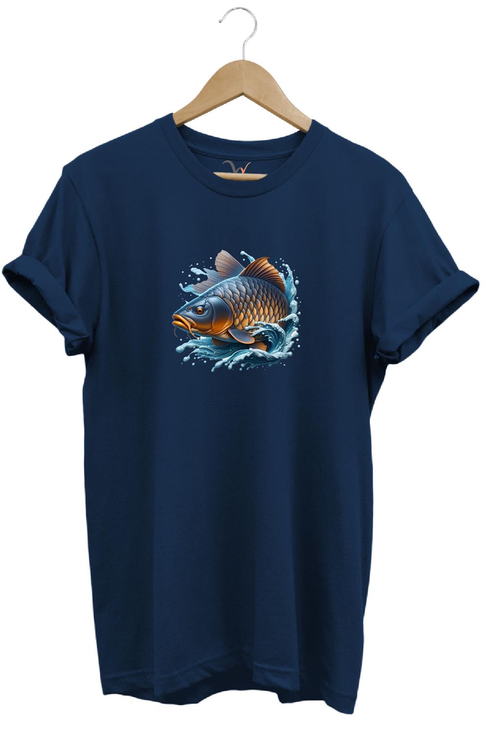 Balıkçı Fishing Sazan Avı Balıkçılığı Baskılı %100 Pamuk Regular Fit Bisiklet Yaka T-Shirt - Lacivert
