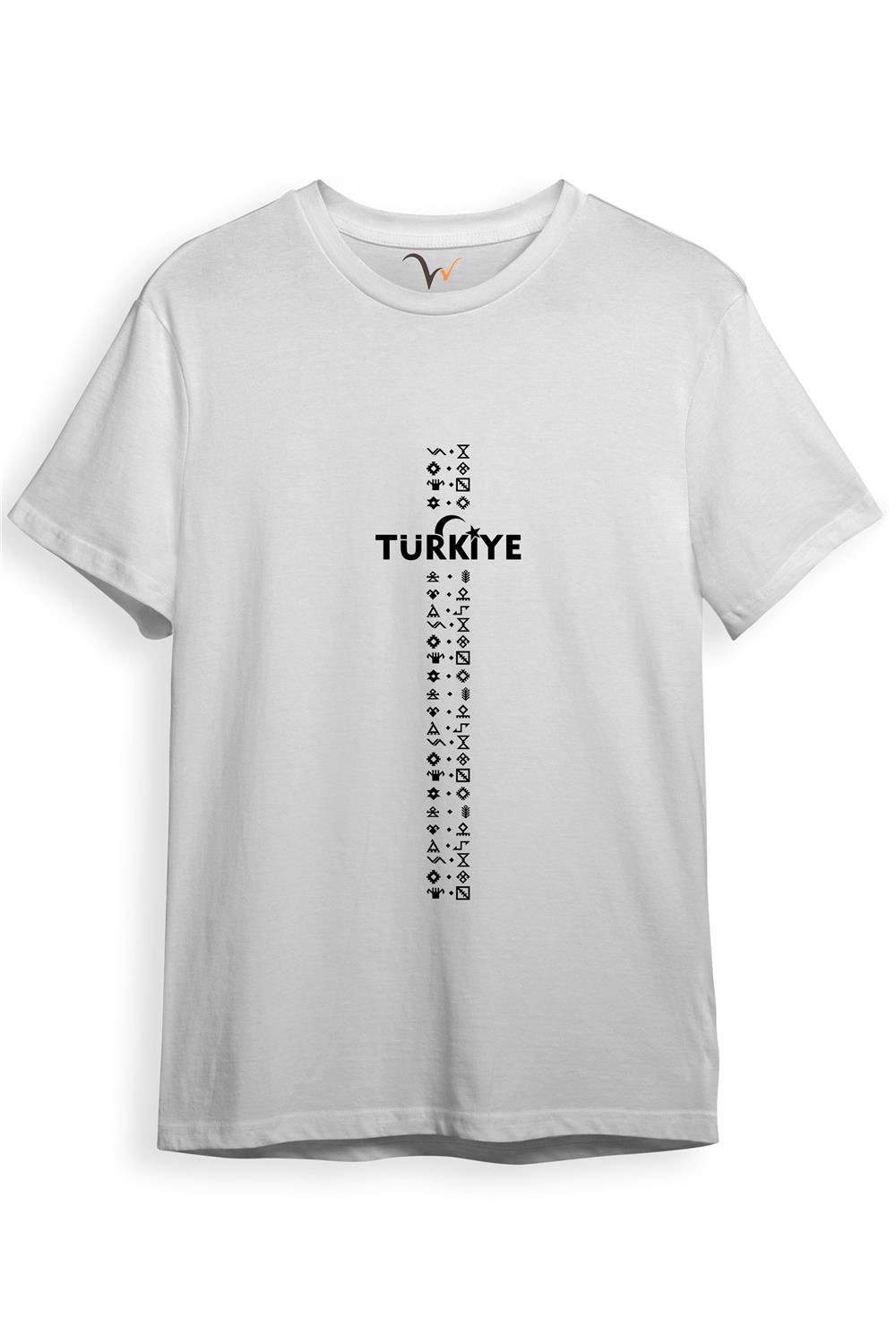 Bozkurt Göktürk Alfabesi Türkiye Sembolleri Yazısı Ve Ay Yıldız Ve Hilal Baskılı Regular Fit T-Shirt - Beyaz