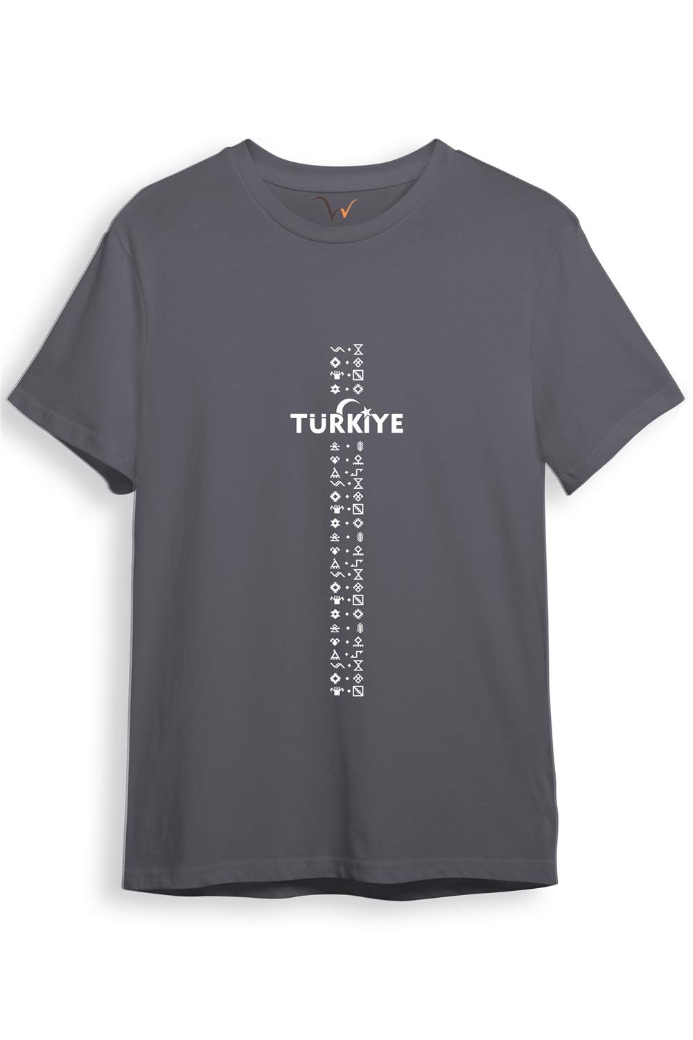 Bozkurt Göktürk Alfabesi Türkiye Sembolleri Yazısı Ve Ay Yıldız Ve Hilal Baskılı Regular Fit T-Shirt - Antrasit