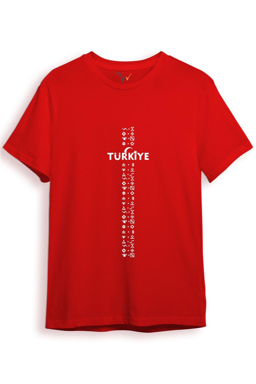 Bozkurt Göktürk Alfabesi Türkiye Sembolleri Yazısı Ve Ay Yıldız Ve Hilal Baskılı Regular Fit T-Shirt - Kırmızı