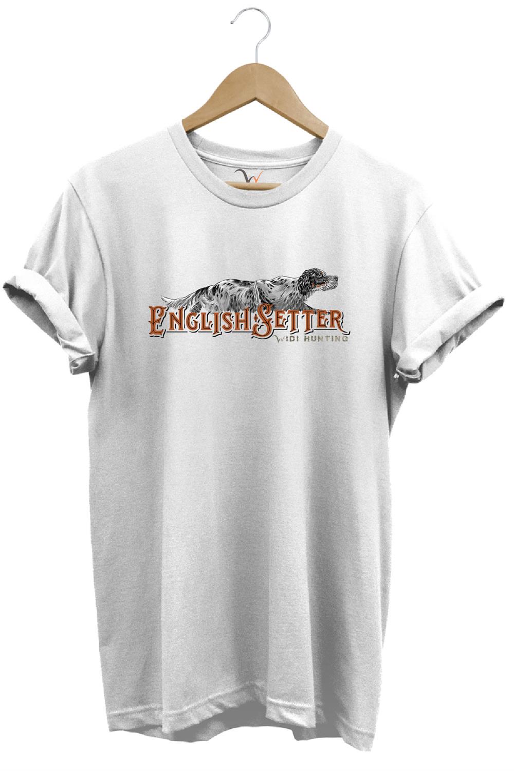 English Setter Av Köpeği Tasarımlı %100 Pamuk Unisex Regular Fit T-Shirt - Beyaz