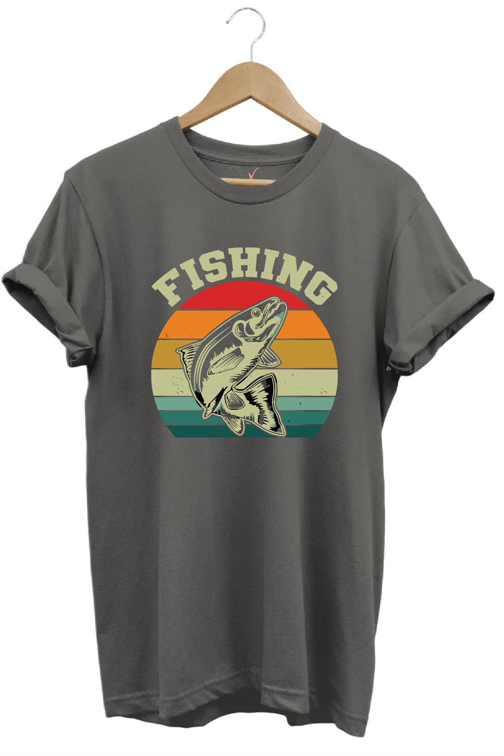 Fishing Balıkçı Yazılı Yazlık Regular Fit %100 Pamuk T-Shirt - Antrasit