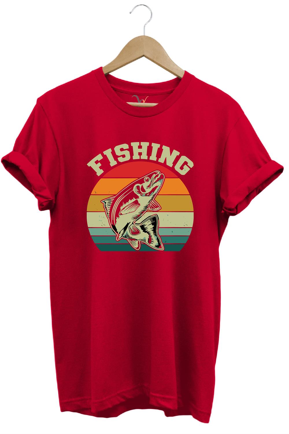 Fishing Balıkçı Yazılı Yazlık Regular Fit %100 Pamuk T-Shirt - Kırmızı