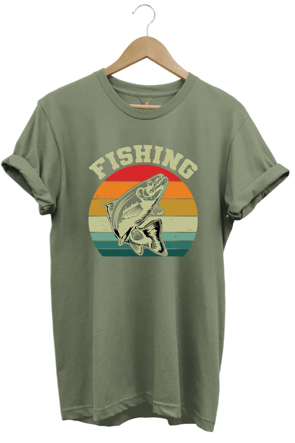 Fishing Balıkçı Yazılı Yazlık Regular Fit %100 Pamuk T-Shirt - Haki