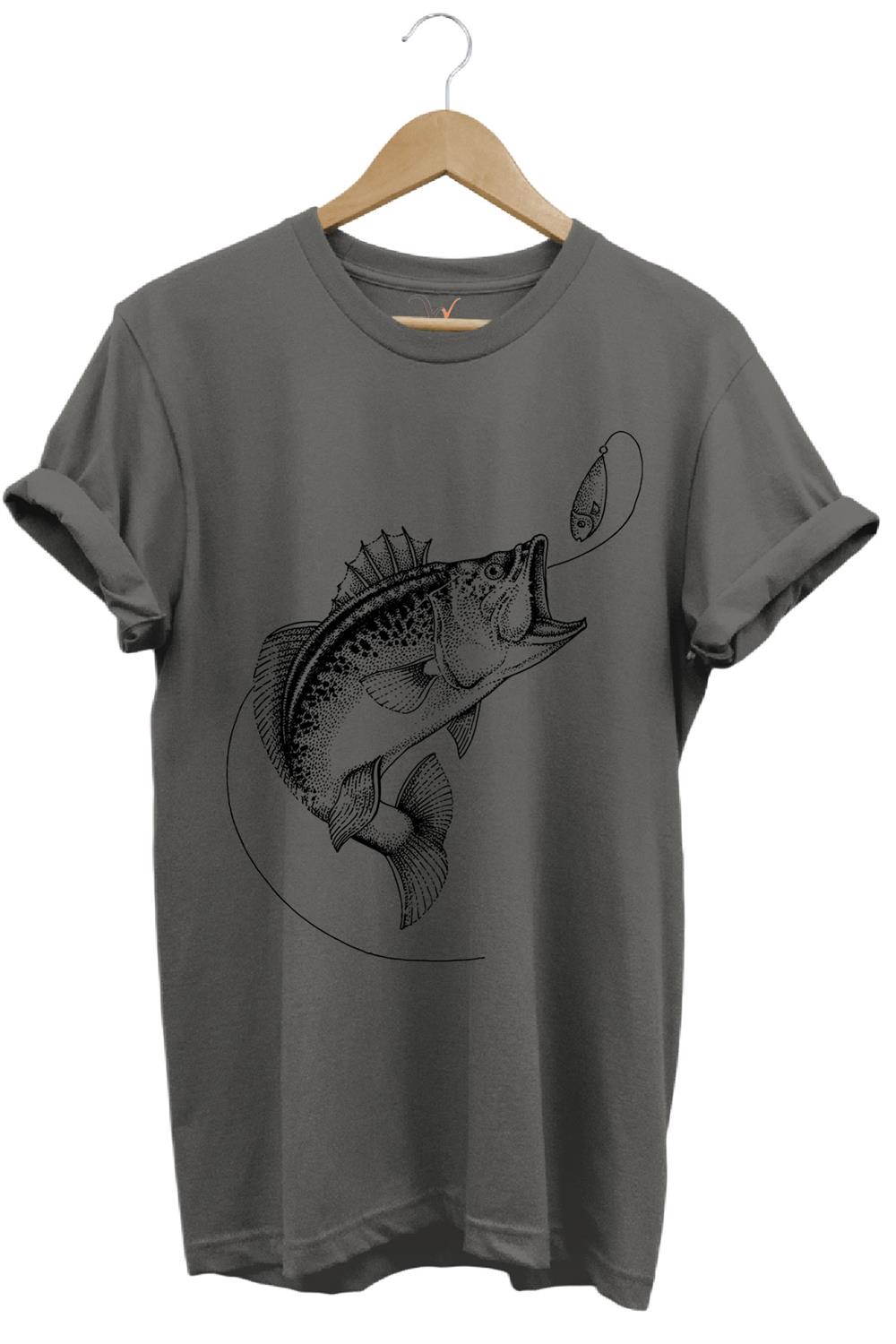 Fishing Balıkçılık Baskılı Yem Balıkçılığı Olta %100 Pamuk Bisiklet Yaka T-Shirt - Antrasit