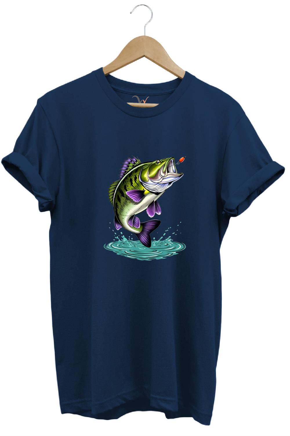 Fishing Balıkçılık Levrek Balığı Baskılı Avcı %100 Pamuk Regular Fit Unisex T-Shirt - Lacivert