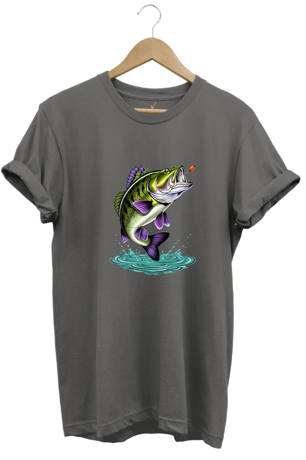 Fishing Balıkçılık Levrek Balığı Baskılı Avcı %100 Pamuk Regular Fit Unisex T-Shirt - Antrasit