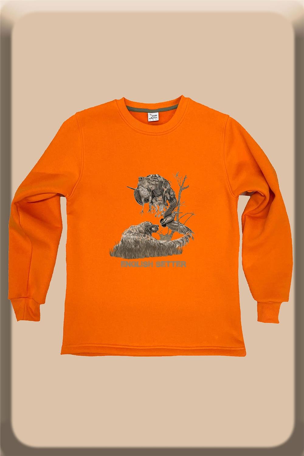 Hunter Avcılık Ağaçlı Setter Çulluk Tasarım Baskılı Regular Fit Bisiklet Yaka Kışlık Sweatshirt - Turuncu