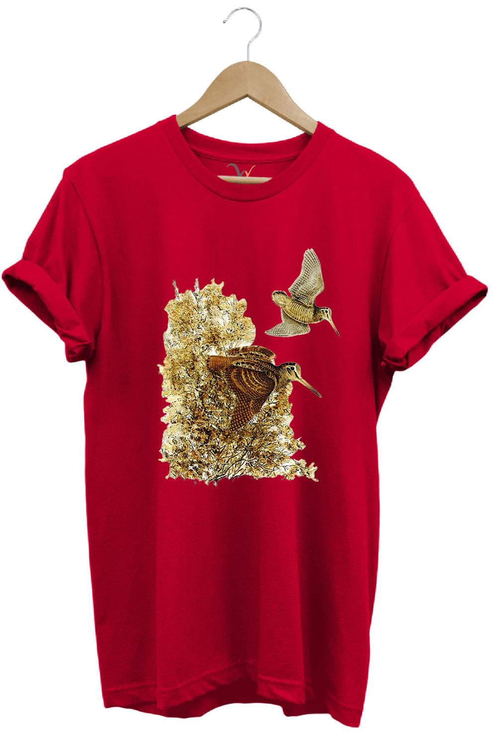 Hunter Avcılık Çulluk Avcılığı Vahşi Yaşam Baskılı Regular Fit %100 Pamuk T-Shirt - Kırmızı