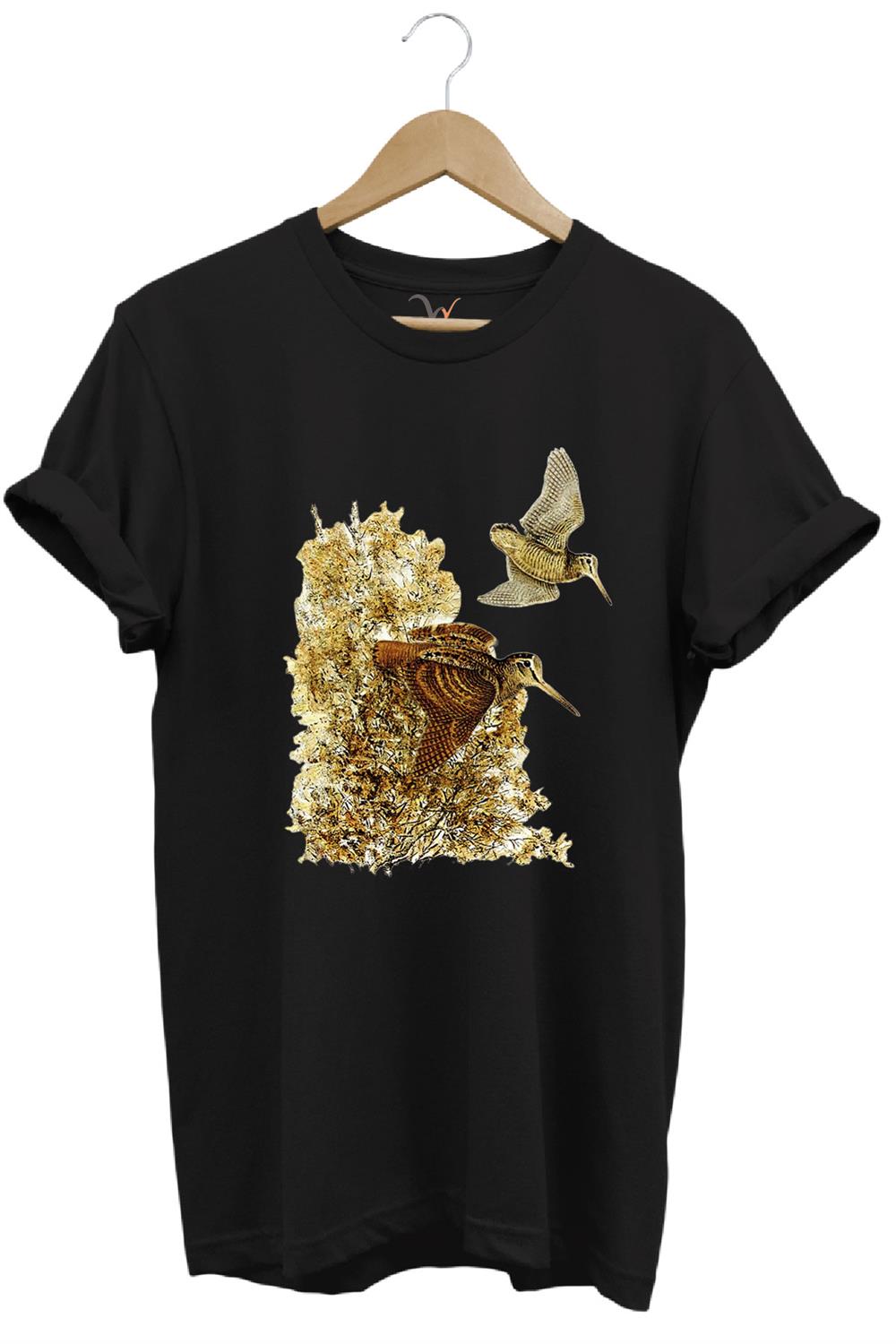 Hunter Avcılık Çulluk Avcılığı Vahşi Yaşam Baskılı Regular Fit %100 Pamuk T-Shirt - Siyah