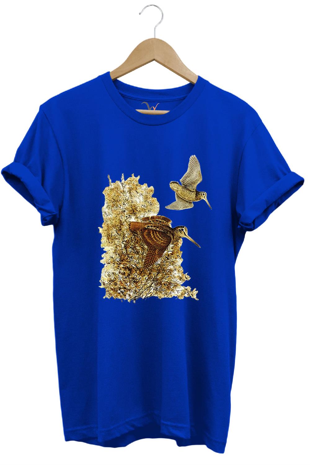 Hunter Avcılık Çulluk Avcılığı Vahşi Yaşam Baskılı Regular Fit %100 Pamuk T-Shirt - Mavi