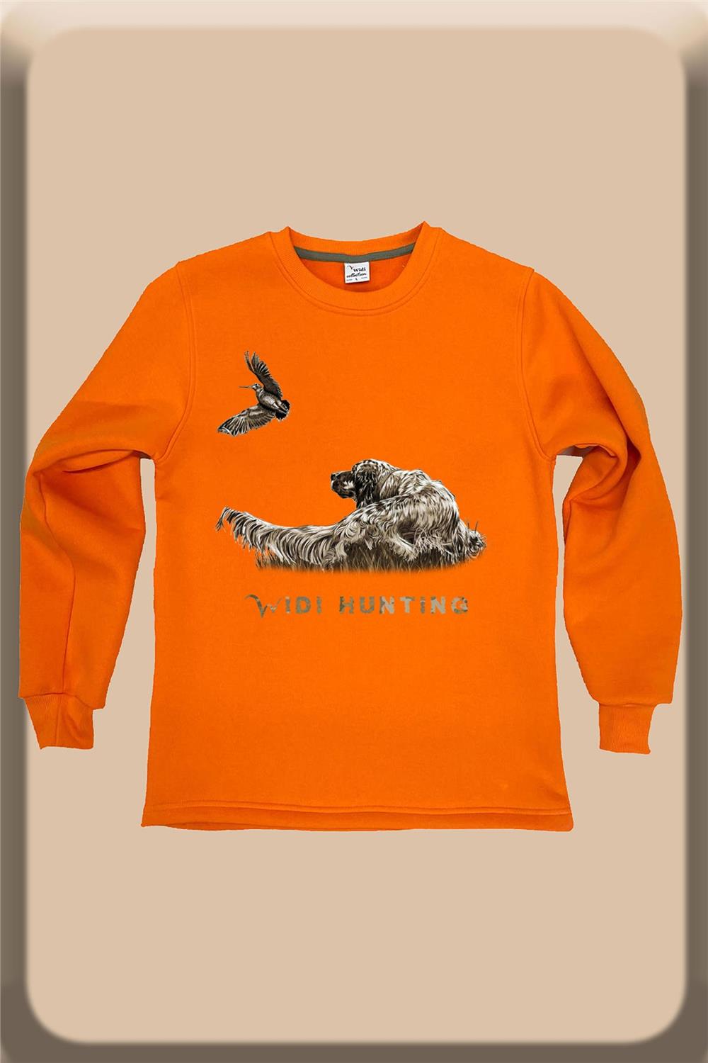 Hunter Avcılık Çulluk Fermalı English Setter Baskılı Regular Fit Bisiklet Yaka Sweatshirt - Turuncu