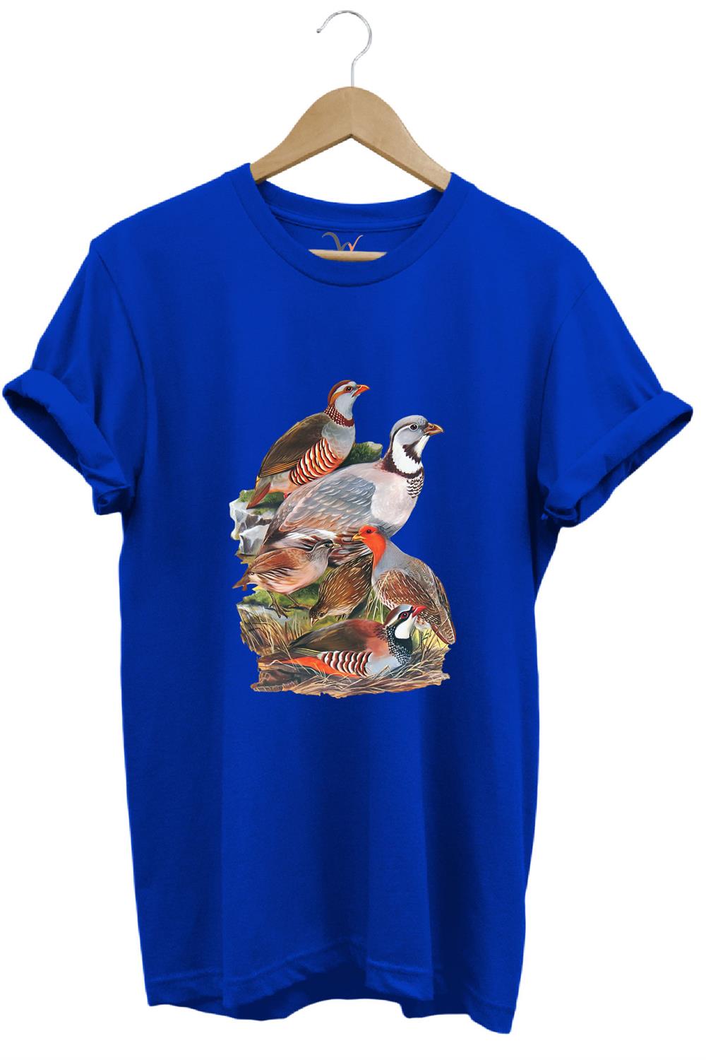 Hunter Avcılık Keklik Avcılığı Vahşi Yaşam Baskılı Regular Fit %100 Pamuk T-Shirt - Mavi