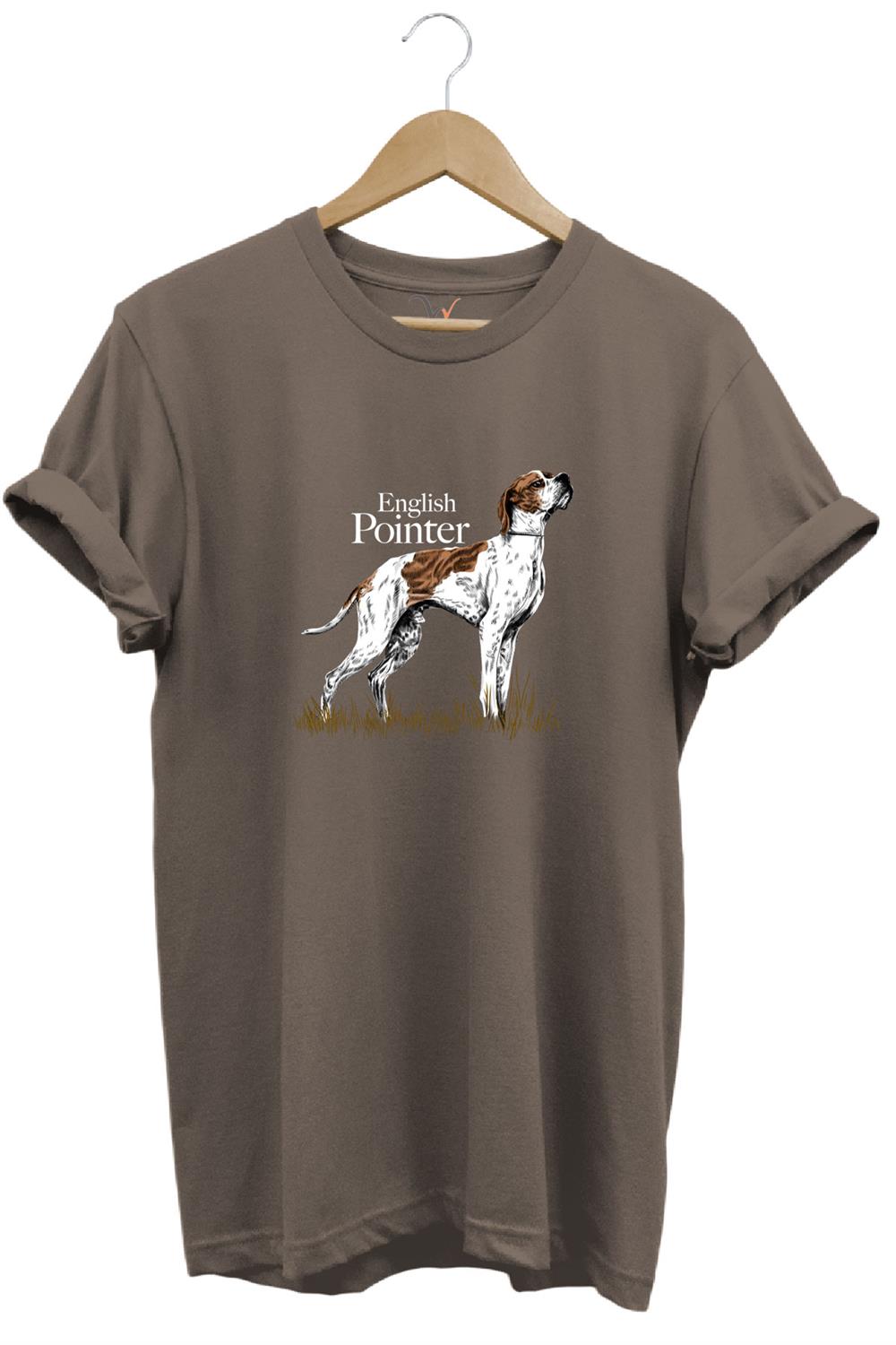 Hunting Avcılık English Pointer Av Köpeği Baskılı %100 Pamuk Regular Fit Unisex T-Shirt - Kahve