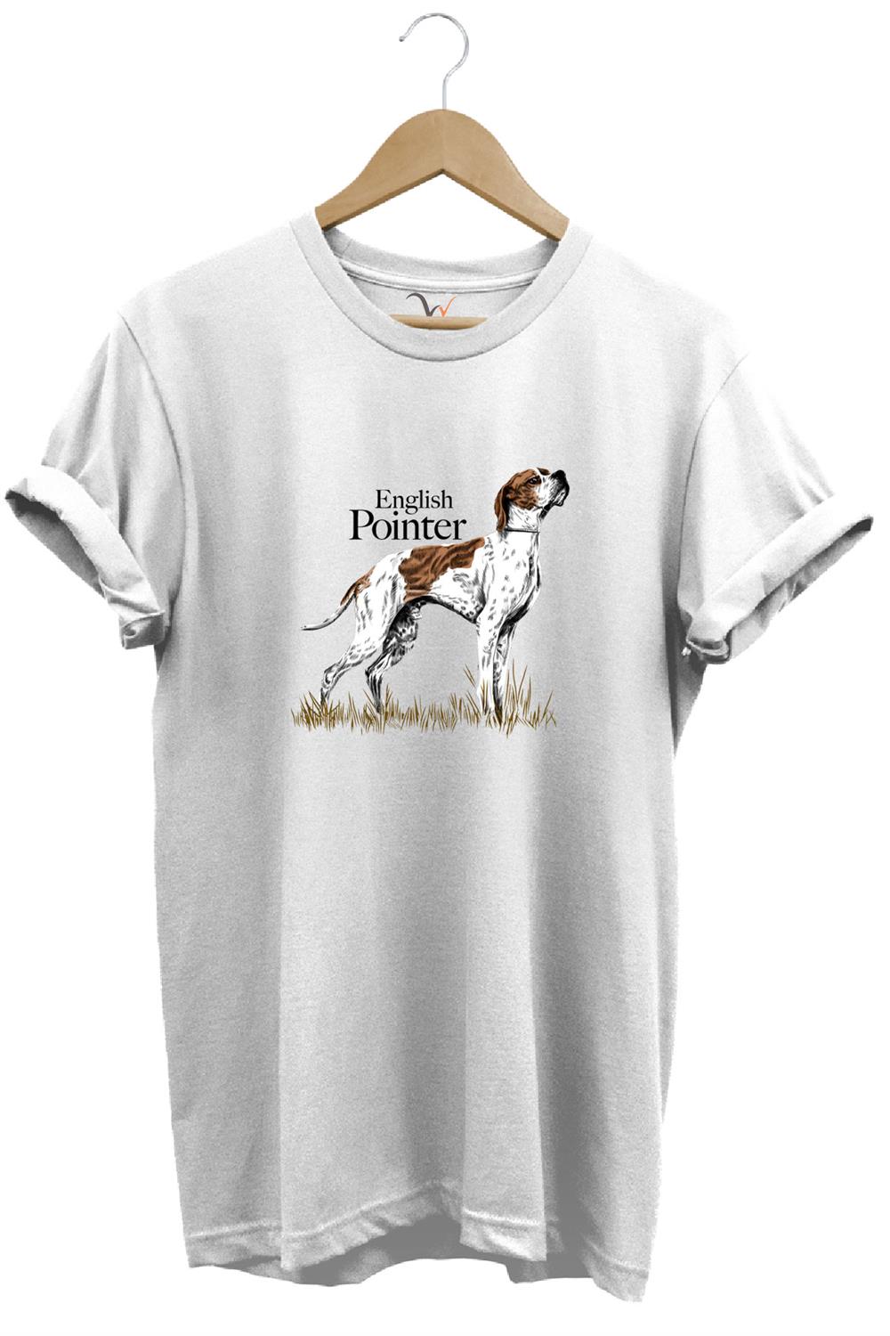 Hunting Avcılık English Pointer Av Köpeği Baskılı %100 Pamuk Regular Fit Unisex T-Shirt - Beyaz
