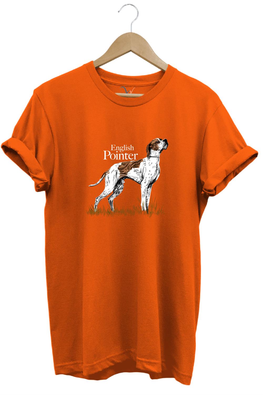 Hunting Avcılık English Pointer Av Köpeği Baskılı %100 Pamuk Regular Fit Unisex T-Shirt - Turuncu