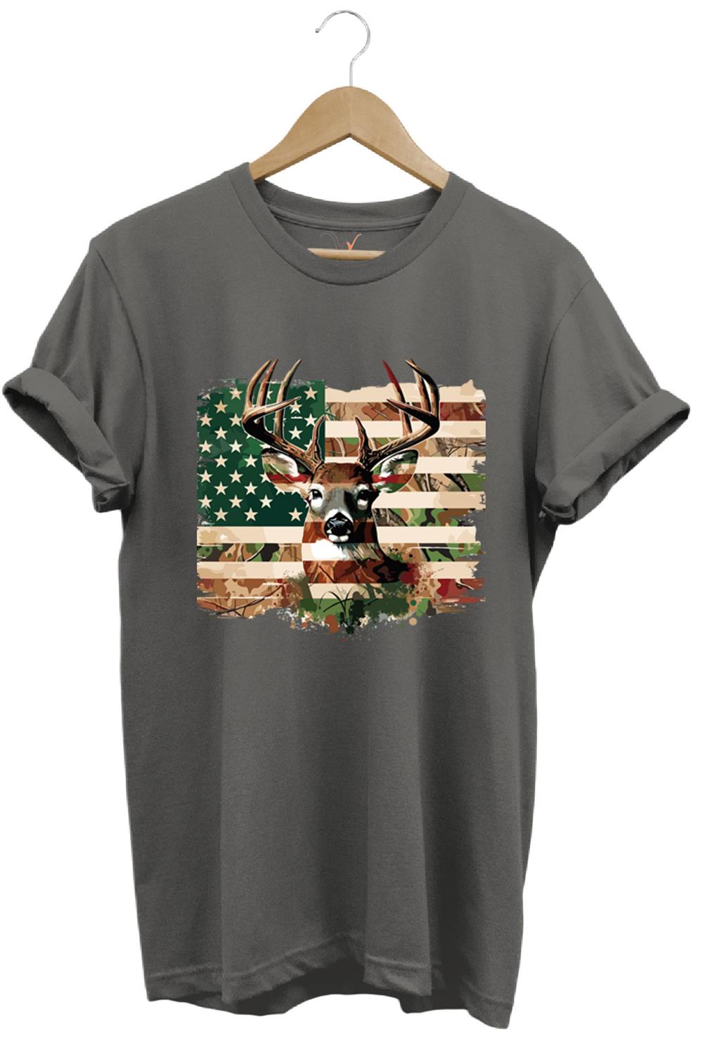 Hunting Avcılık Kamuflaj Geyik Avı Poster Baskılı %100 Pamuk Regular Fit Bisiklet Yaka T-Shirt - Antrasit