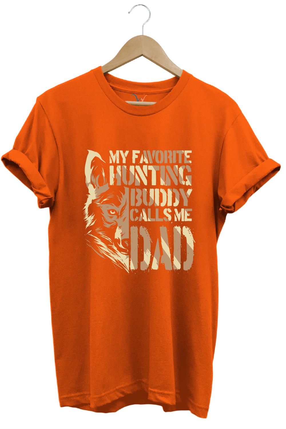 Hunting Avcılık Kurt Poster Baskılı %100 Pamuk Regular Fit Bisiklet Yaka T-Shirt - Turuncu