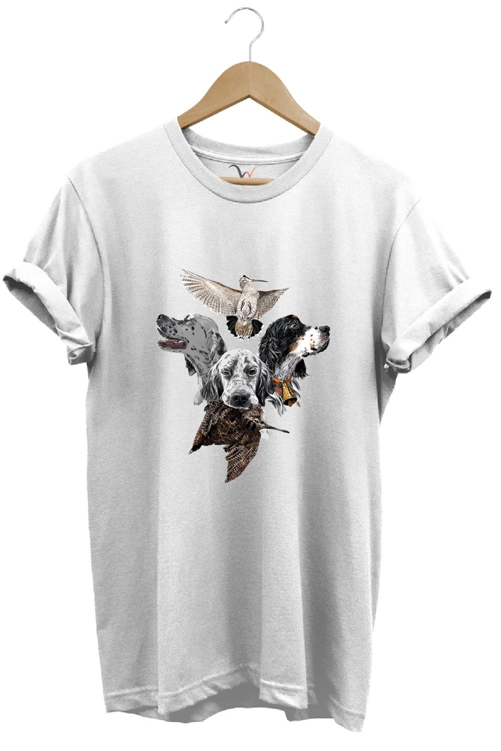 Hunting Avcılık Pointer Çulluk Setter Baskılı %100 Pamuk Regular Fit Unisex T-Shirt - Beyaz