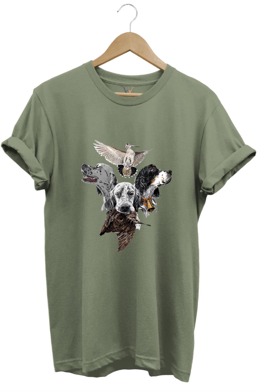 Hunting Avcılık Pointer Çulluk Setter Baskılı %100 Pamuk Regular Fit Unisex T-Shirt - Haki