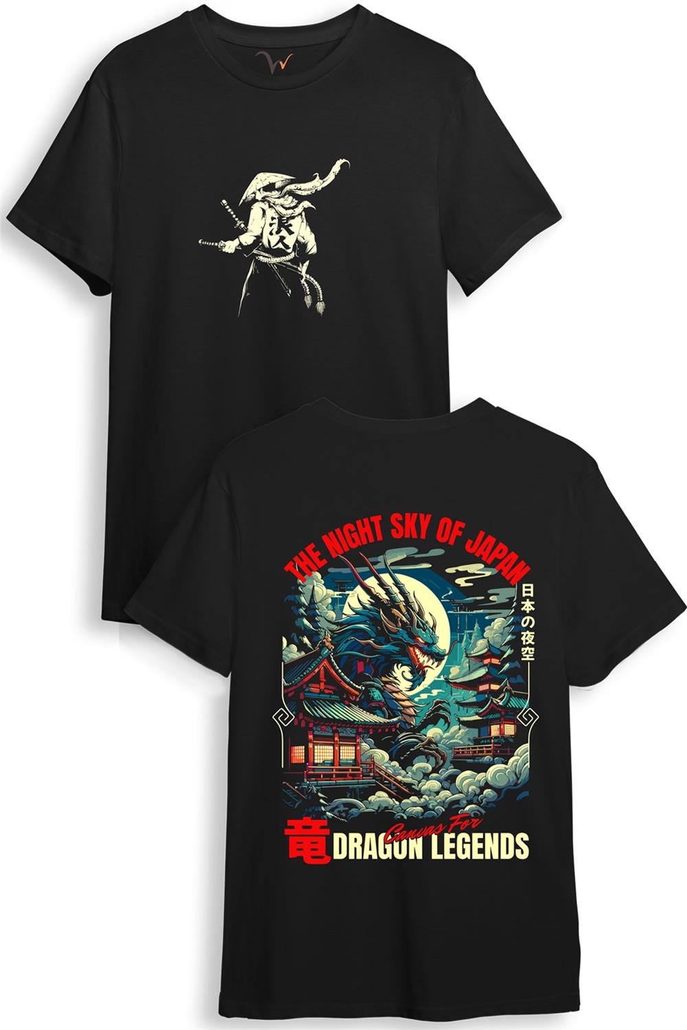 Japon Samuray Streetwear Dragon Ejder Baskılı Şık Tasarımlı %100 Pamuk Regular Fit T-Shirt - Siyah