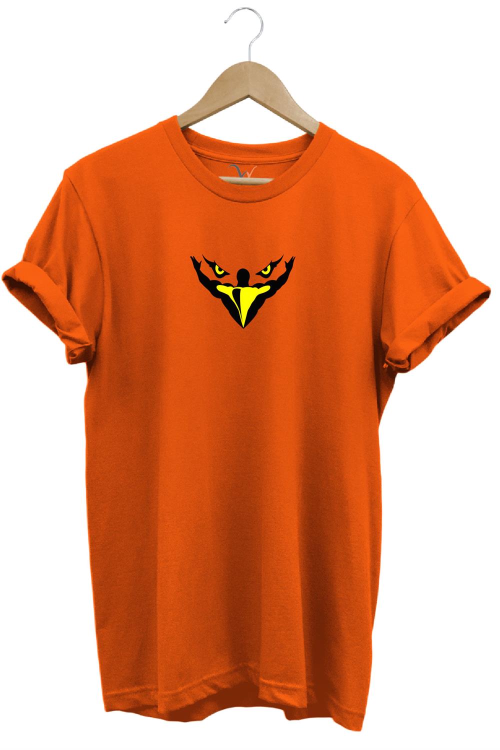 Kartal Kafa Göz Baskılı %100 Pamuk Regular Fit Bisiklet Yaka T-Shirt - Turuncu