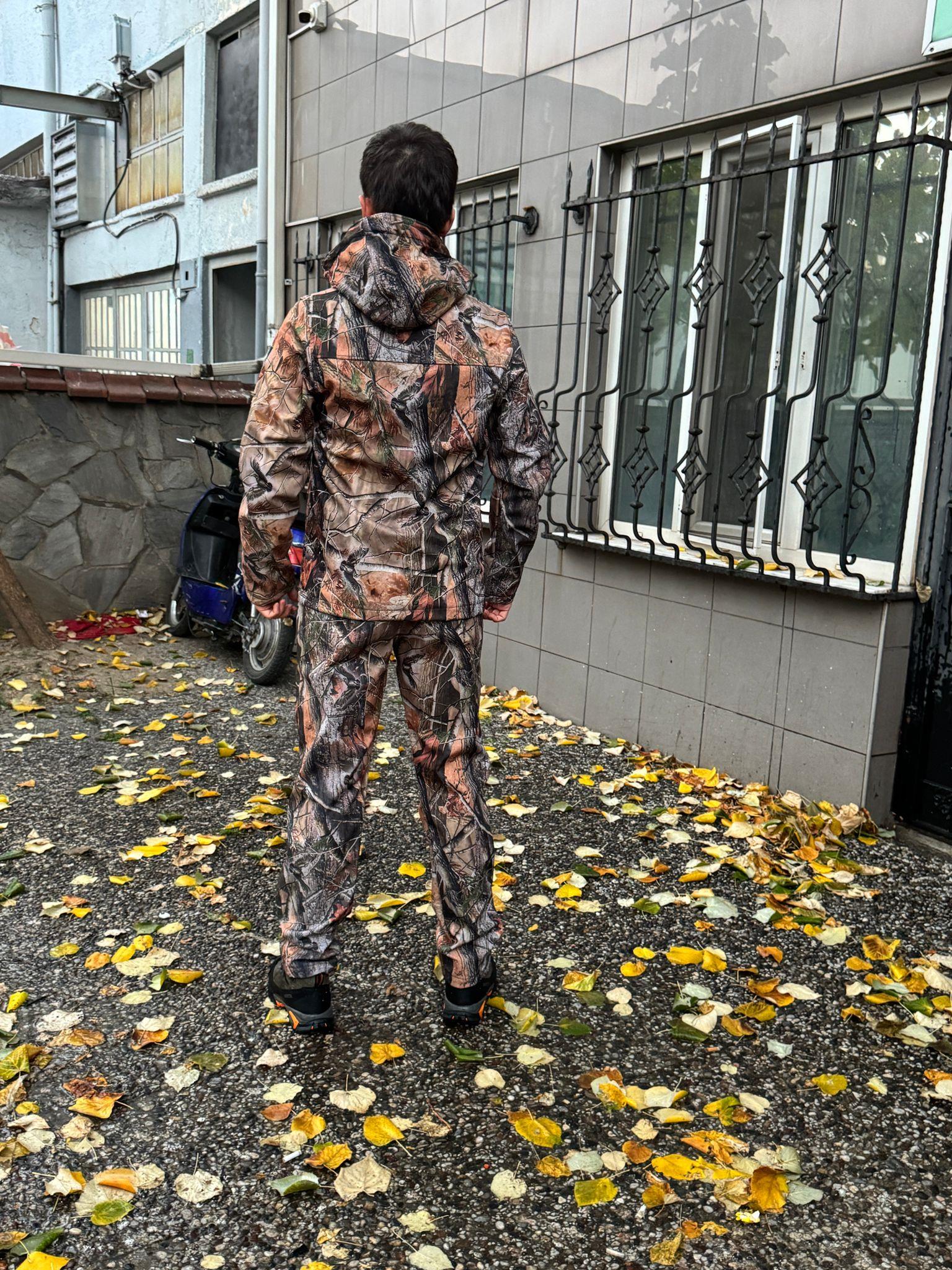 Kışlık Outdoor Hunter Avcılık Su ve Rüzgar Geçirmez Erkek Orman Desenli Kamuflaj Softshell Mont