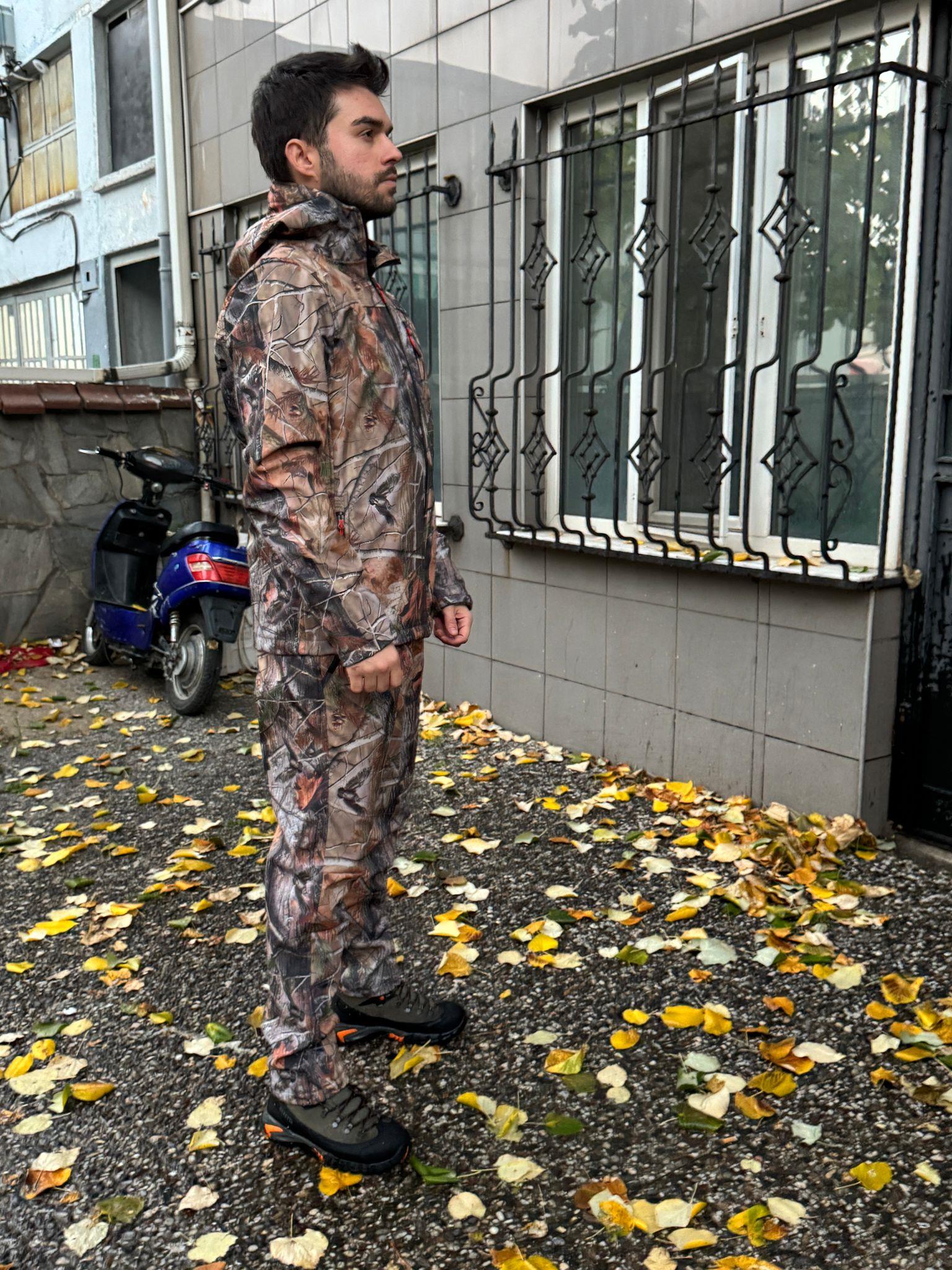 Kışlık Outdoor Hunter Avcılık Su ve Rüzgar Geçirmez Erkek Orman Desenli Kamuflaj Softshell Mont