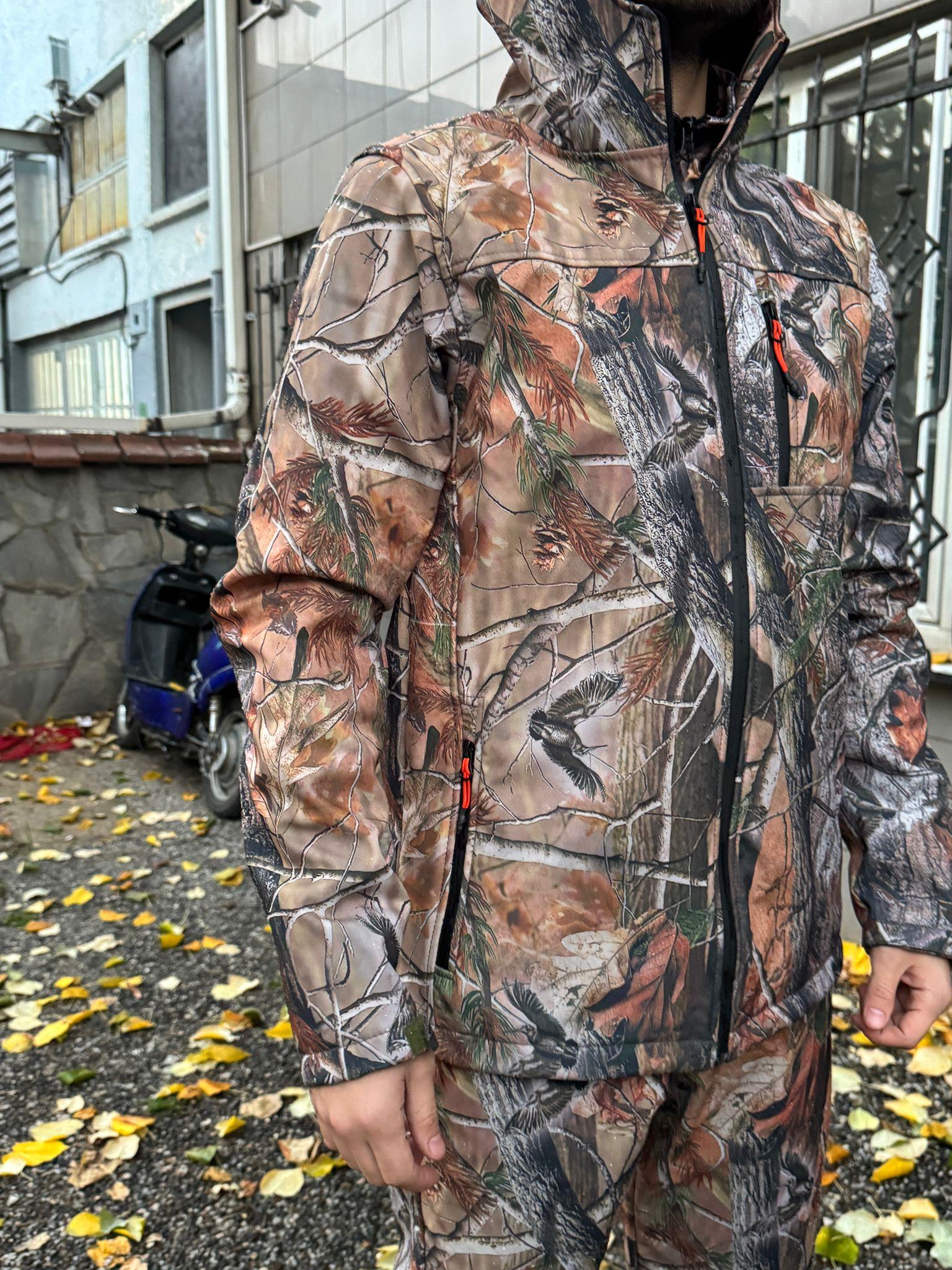 Kışlık Outdoor Hunter Avcılık Su ve Rüzgar Geçirmez Erkek Orman Desenli Kamuflaj Softshell Mont