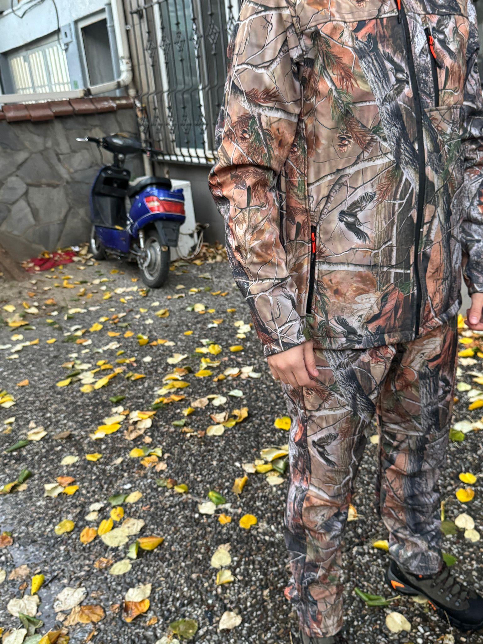 Kışlık Outdoor Hunter Avcılık Su ve Rüzgar Geçirmez Erkek Orman Desenli Kamuflaj Softshell Mont