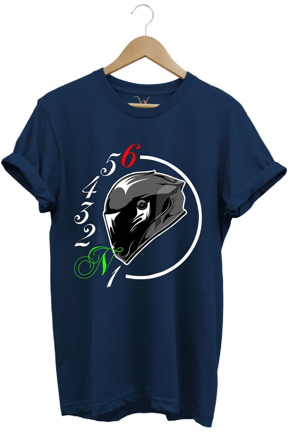 Motorcu Motorsiklet Vites Geçişleri ve Kask Tasarımlı 1N23456 %100 Pamuk Regular Fit T-Shirt - Lacivert