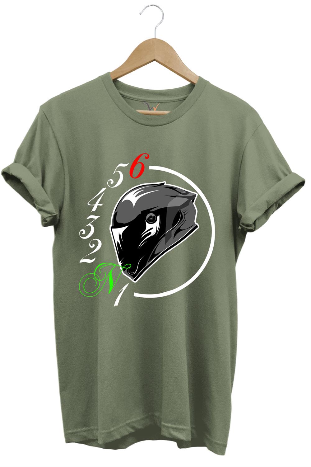 Motorcu Motorsiklet Vites Geçişleri ve Kask Tasarımlı 1N23456 %100 Pamuk Regular Fit T-Shirt - Haki