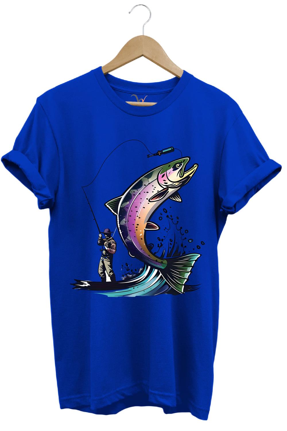 Olta İle Balıkçılık Fishing Balık Avcılığı Alabalık Turna Avcılığı Regular Fit %100 Pamuk Tişört - Mavi