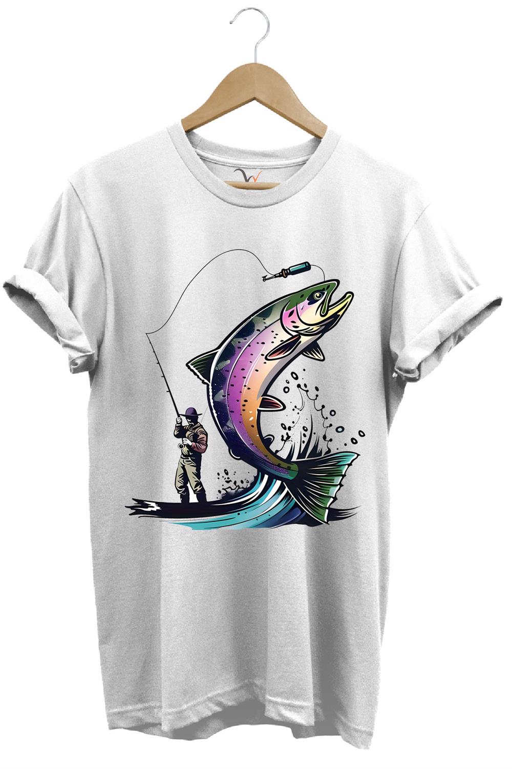 Olta İle Balıkçılık Fishing Balık Avcılığı Alabalık Turna Avcılığı Regular Fit %100 Pamuk Tişört - Beyaz