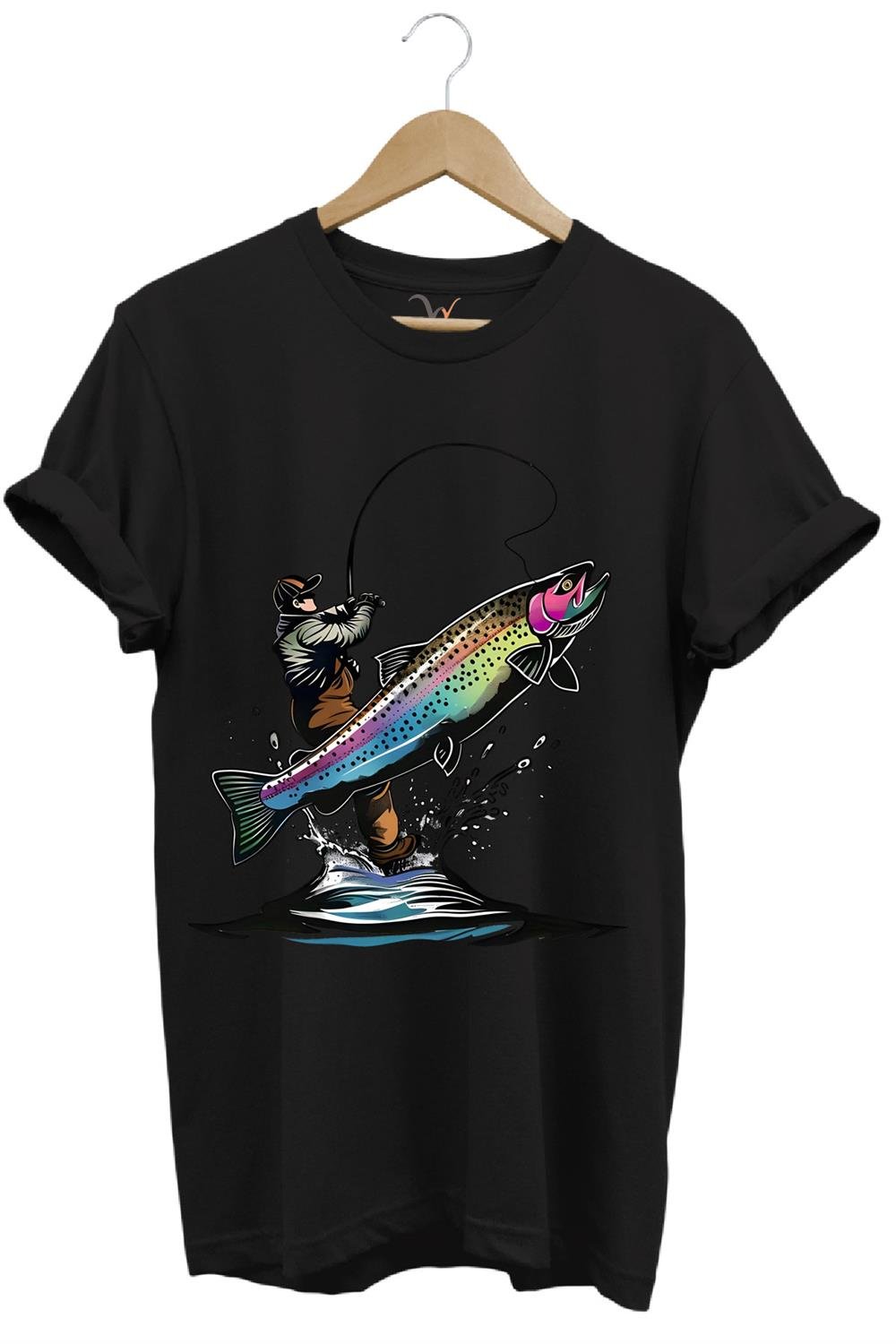 Olta İle Balıkçılık Fishing Balık Avcılığı Alabalık Turna Avcılığı Regular Fit %100 Pamuk Tişört - Siyah