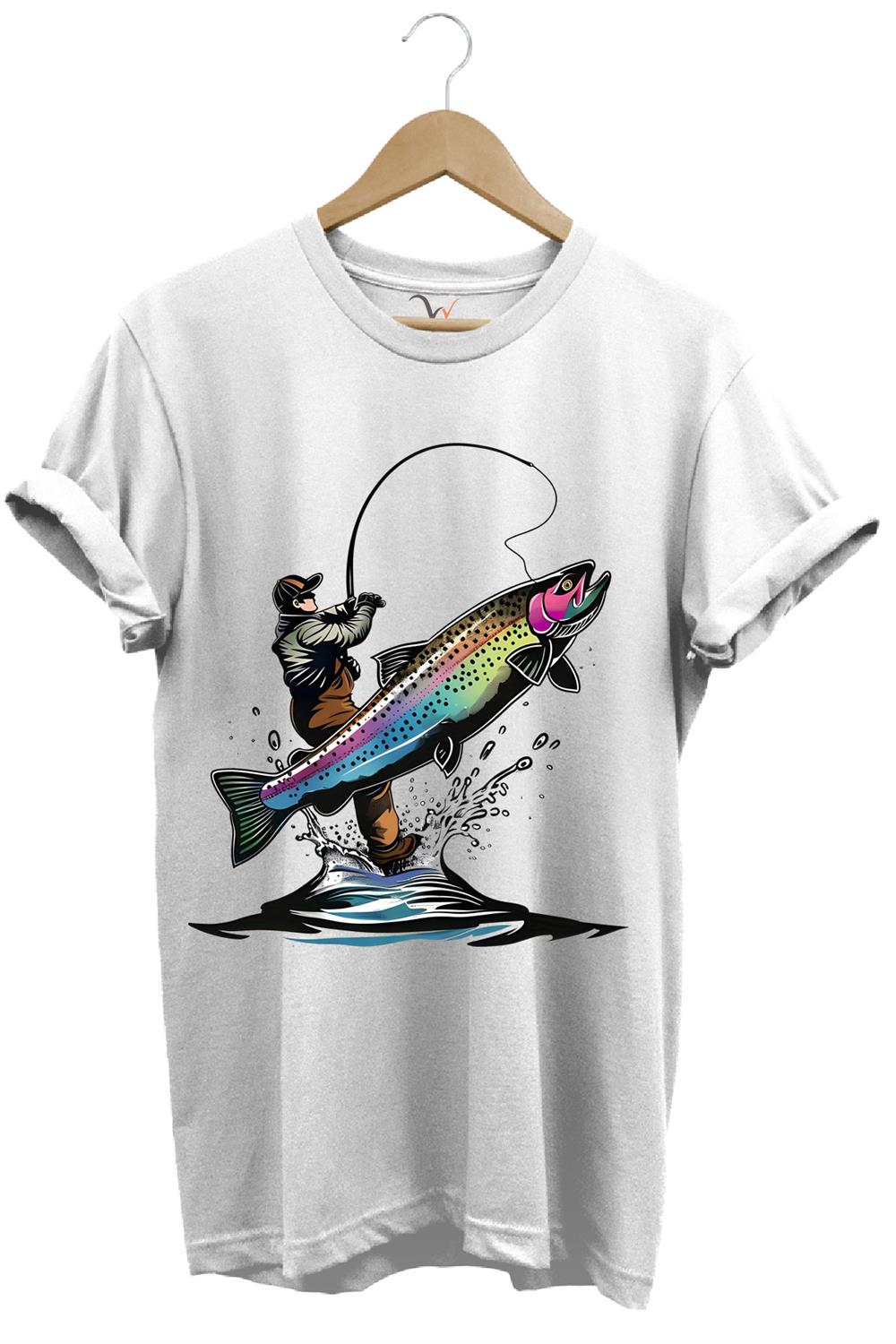 Olta İle Balıkçılık Fishing Balık Avcılığı Alabalık Turna Avcılığı Regular Fit %100 Pamuk Tişört - Beyaz