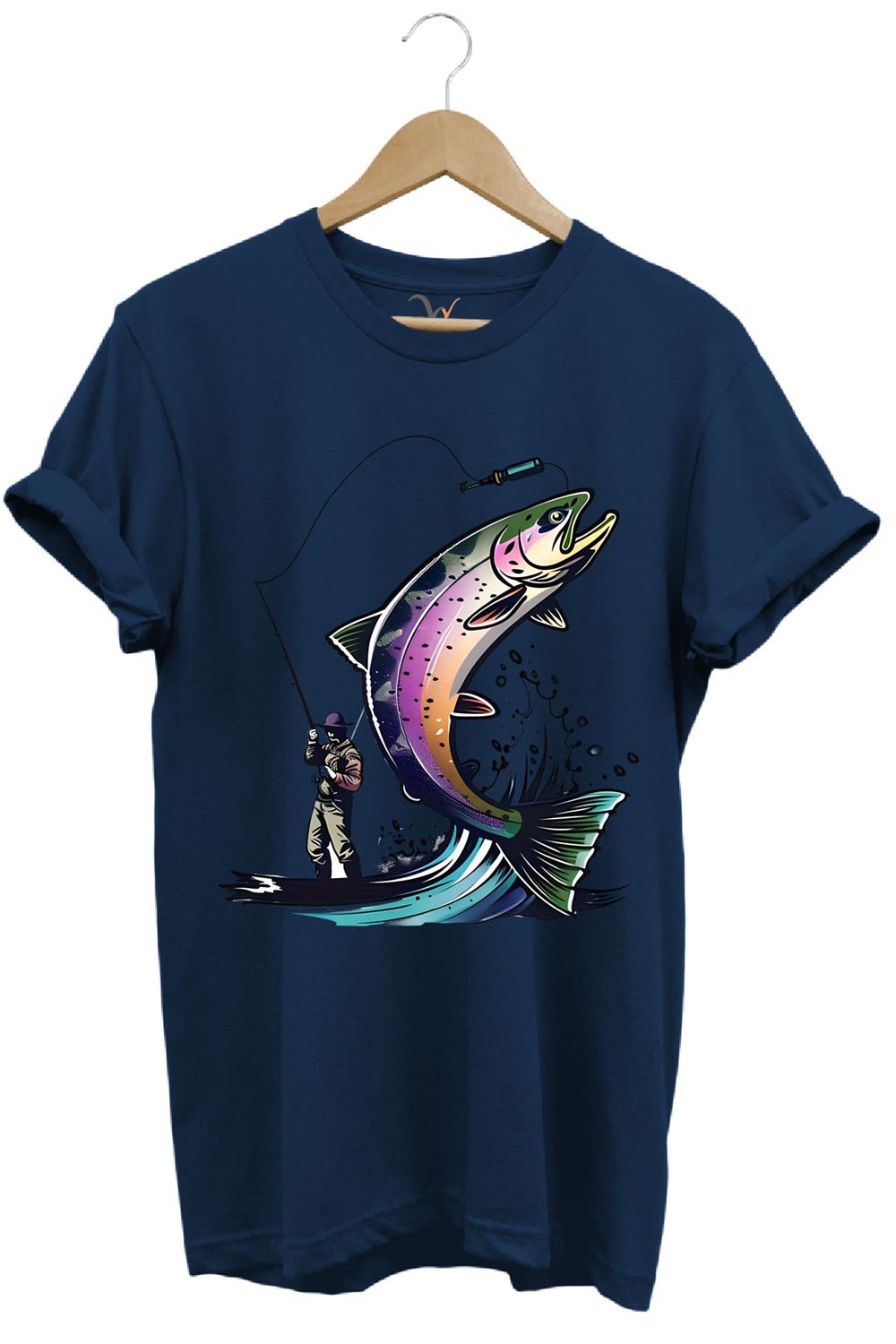 Olta İle Balıkçılık Fishing Balık Avcılığı Alabalık Turna Avcılığı Regular Fit %100 Pamuk Tişört - Lacivert