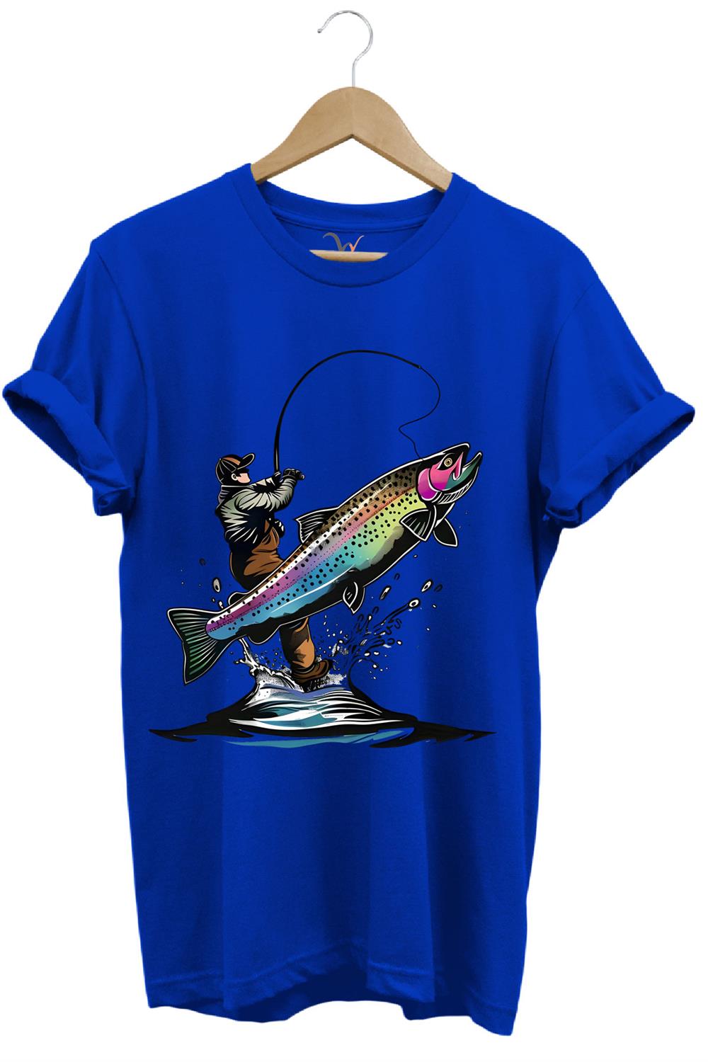 Olta İle Balıkçılık Fishing Balık Avcılığı Alabalık Turna Avcılığı Regular Fit %100 Pamuk Tişört - Mavi