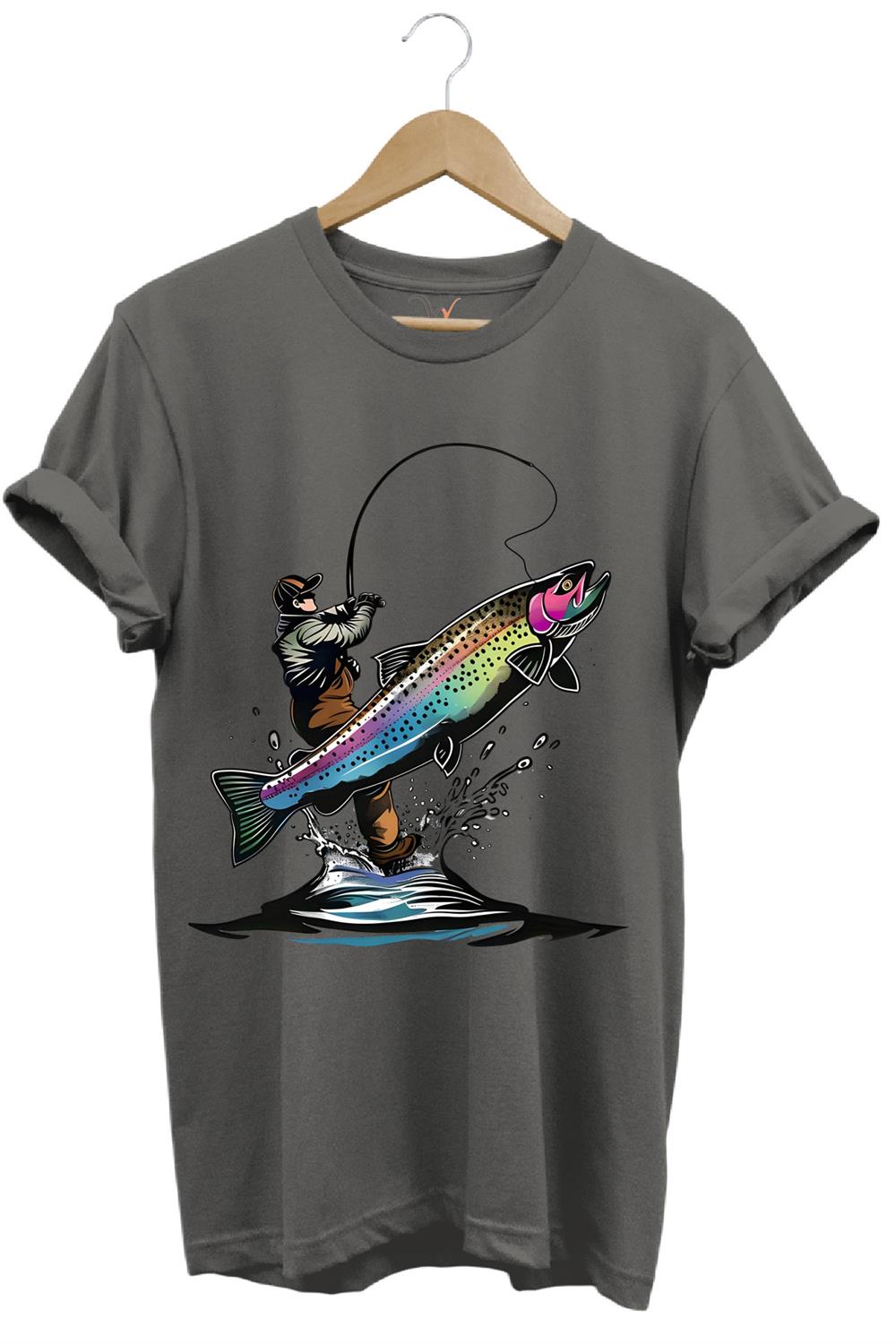 Olta İle Balıkçılık Fishing Balık Avcılığı Alabalık Turna Avcılığı Regular Fit %100 Pamuk Tişört - Antrasit