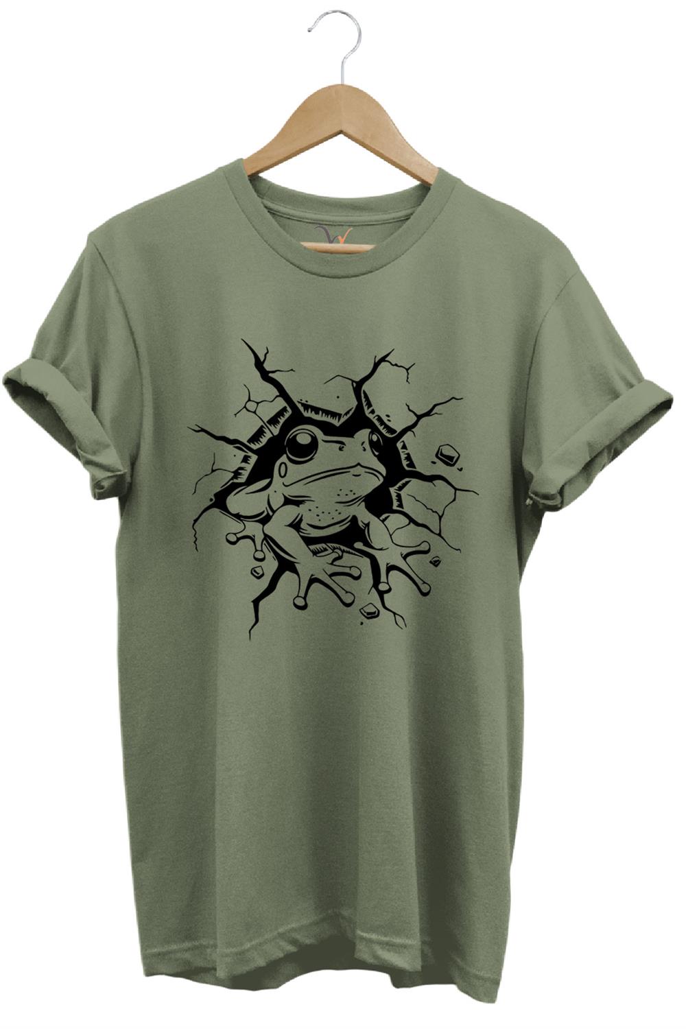 Sevimli Kurbağa Baskılı %100 Pamuk Regular Fit Bisiklet Yaka T-Shirt - Haki